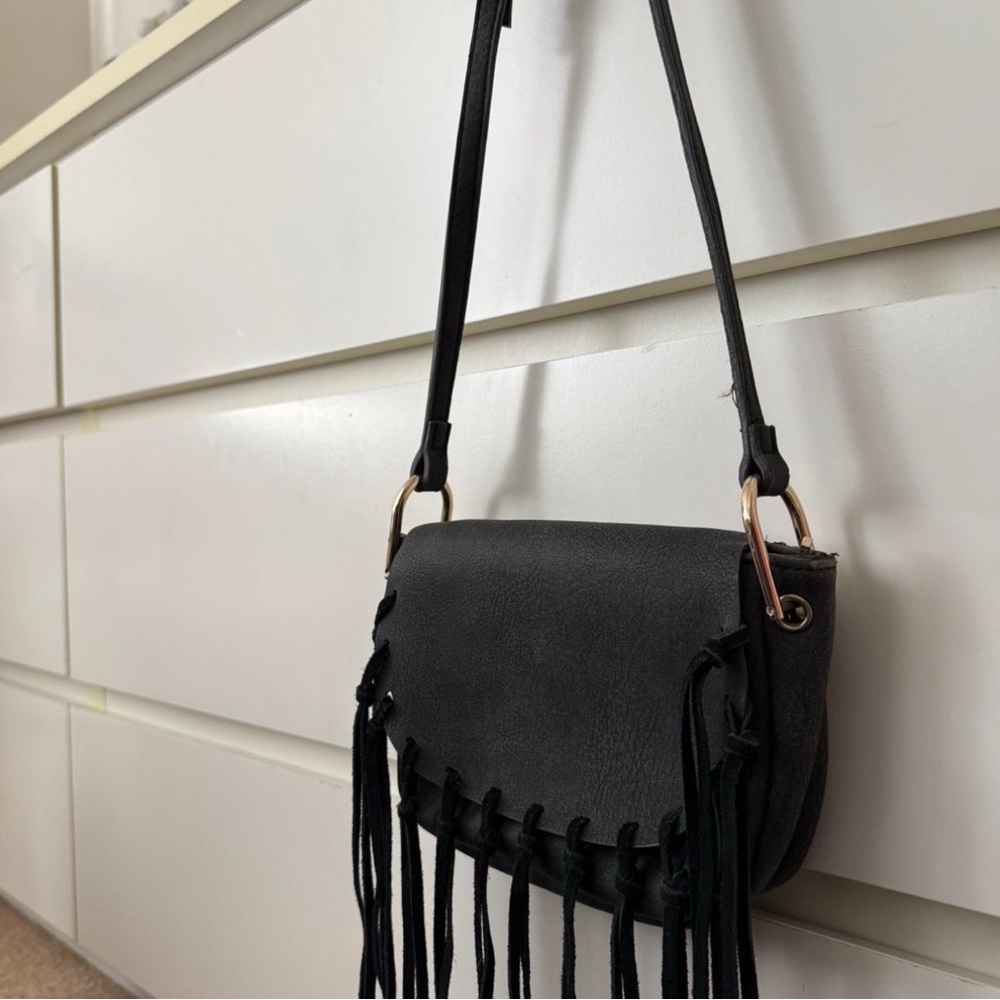 Free People Black Fringe Crossbody Bag